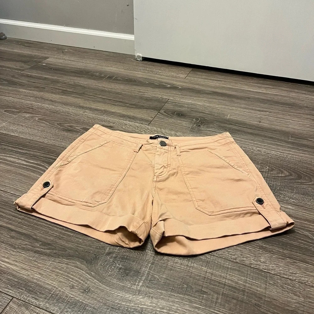 Dear John Roll Up Chino Shorts Womens 29 Light Orange Pink Stretch Flaps MidRise